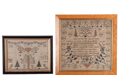 A small George III needlework sampler and an early Victorian...
