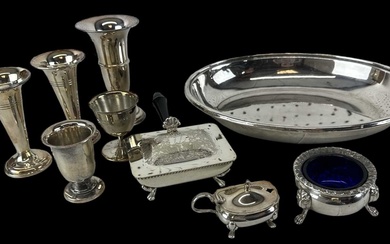 A small quantity of plated items including two piece cruet,...