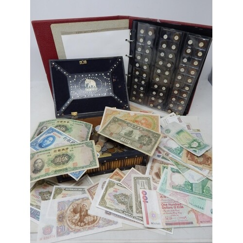 A vintage Ceylon casket containing a large range of coinage ...