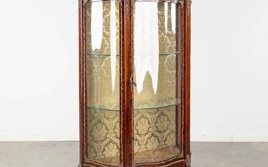 A vintage display cabinet, curved glass mounted with bronze in Louis XV style. (L:35 x W:80 x H:140