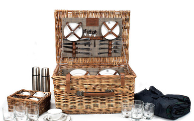 A wicker-cased four-person picnic set for Rolls-Royce, by W Gadsby & Son