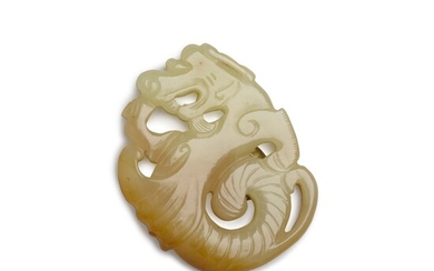 A yellow jade 'dragon' pendant, Qing dynasty, 18th century | 清十八世紀 黃玉鏤雕龍紋珮