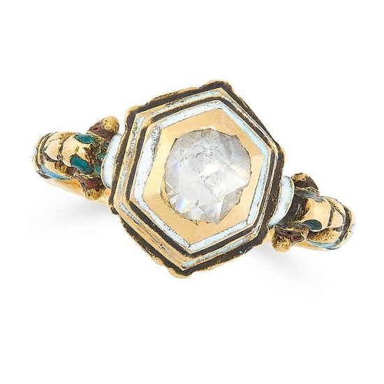 AN ANTIQUE DIAMOND AND ENAMEL RING, 17TH OR 18TH