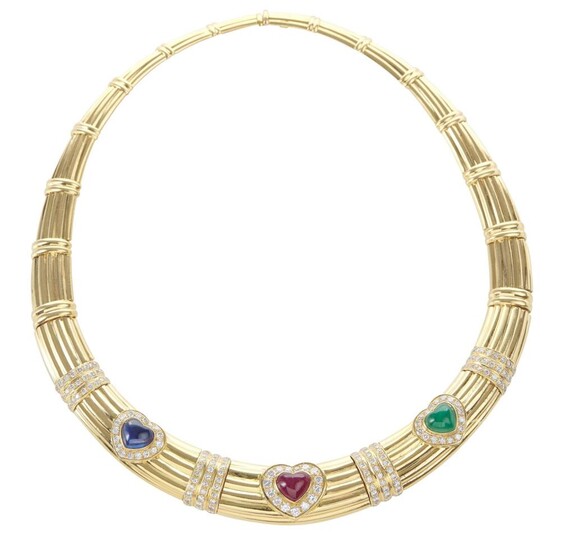 AN EMERALD, RUBY AND SAPPHIRE COLLAR BY ADLER