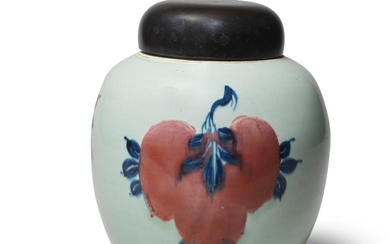 AN UNDERGLAZE BLUE AND COPPER RED CELADON-GROUND JAR Kangxi