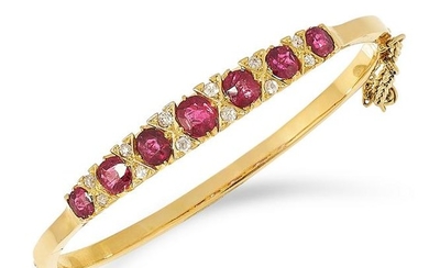 ANTIQUE RUBY AND DIAMOND BANGLE set with cushion cut
