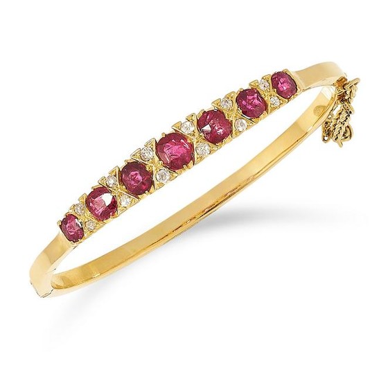ANTIQUE RUBY AND DIAMOND BANGLE set with cushion cut