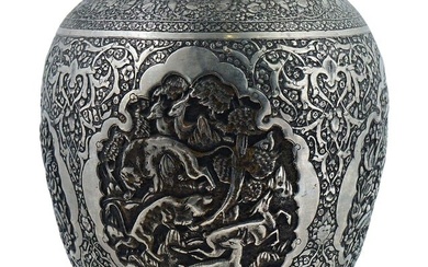 ANTIQUE SILVER PLATED IRANIAN ISLAMIC VASE 20TH C