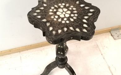 ANTIQUE SYRIAN EBONISED OCCASIONAL TABLE WITH MOTHER OF PEARL INLAY.