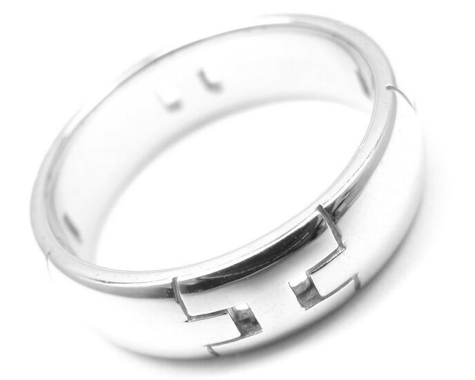 AUTHENTIC HERMES 18K WHITE GOLD HERCULES "H" BAND RING