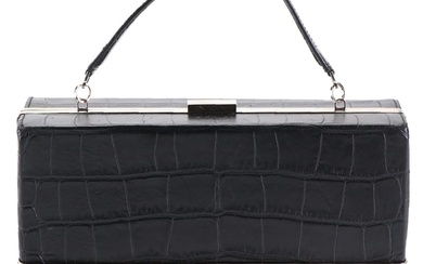 Alexander McQueen Cage Clutch Handbag in Croc-Embossed Leather