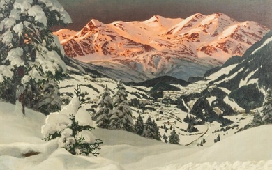 Alois Arnegger (Austrian, 1879-1967) Sunset in the Alps