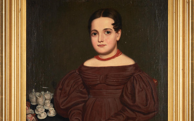 American School (19th Century) Portrait of a Girl in a...