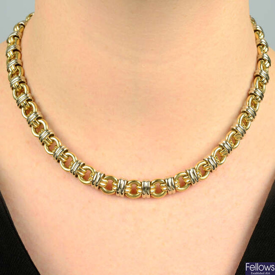 A bi-colour 18ct gold fancy-link necklace, by Garrard & Co.