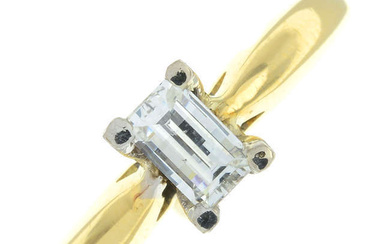An 18ct gold rectangular-shape diamond single-stone ring