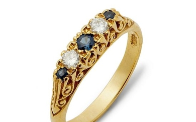 An 18ct gold sapphire and diamond five-stone ring.