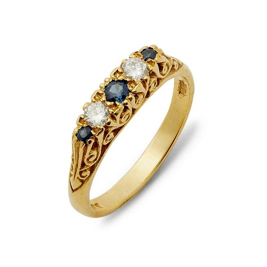 An 18ct gold sapphire and diamond five-stone ring.