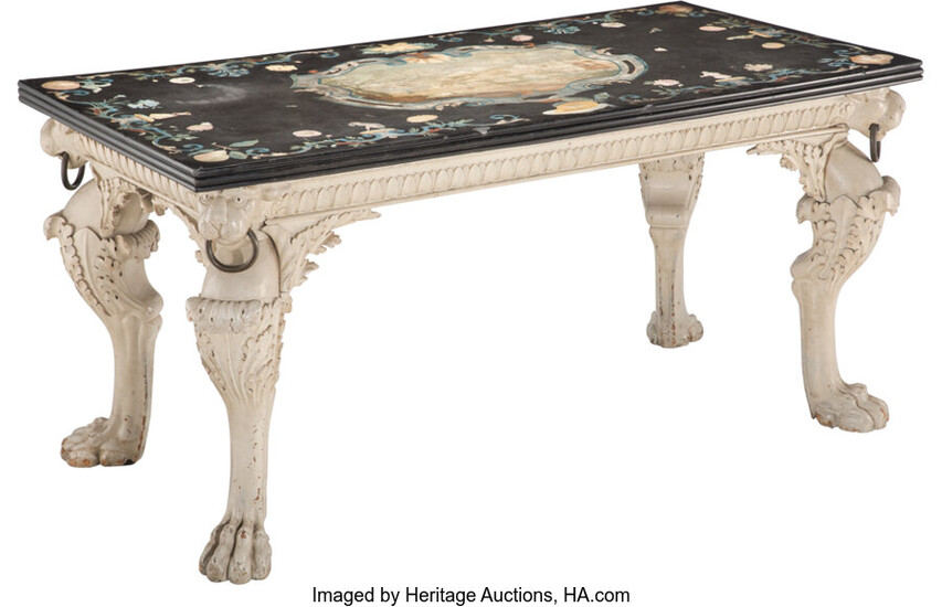 An Irish Carved and Painted Wood Table with Italian Scagliola-Style Painted Marble Top