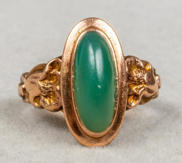 Antique 10K Rose Gold Oval Green Stone Ring