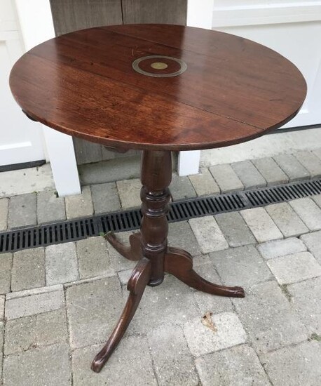 Antique 19th C English Brass Inlaid End Table