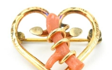 Antique 19th C Gold Filled & Coral Brooch
