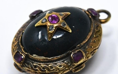 Antique 19th C Gold Ruby & Diamond Set Locket