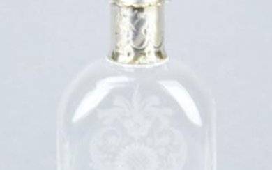 Antique 800 Silver & Etched Glass Perfume Bottle