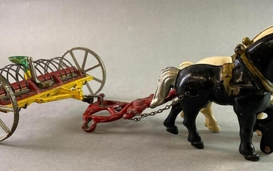 Antique Arcade Cast Iron Hay Rake with Horses