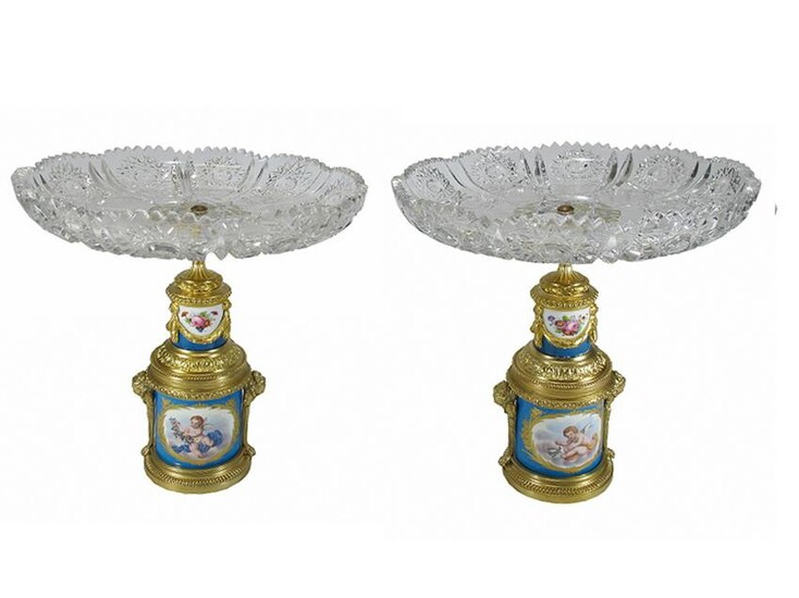 Antique French Sevres pair of bronze, porcelain &