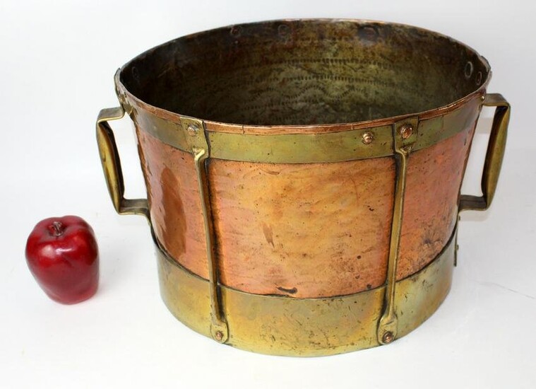 Antique French brass and copper grain bucket