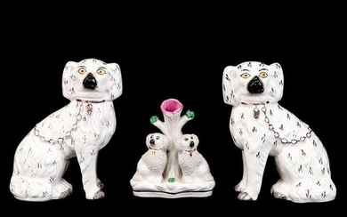 Antique Staffordshire Porcelain Dogs, Pair