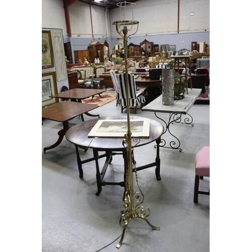 Antique late Victorian brass & copper standard lamp with fol...