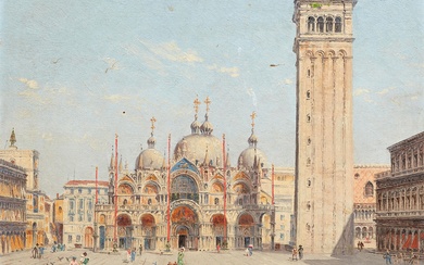 Antonietta Brandeis - Two views of Venice: Piazza San Marco with the Basilica di San Marco Riva degli Schiavoni with the Doge's Palace