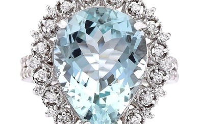 Aquamarine Diamond Ring In 14 Karat White Gold
