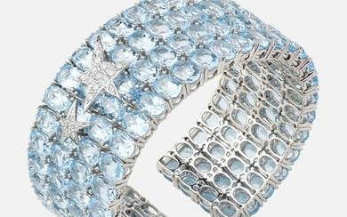 Aquamarine and diamond cuff bracelet