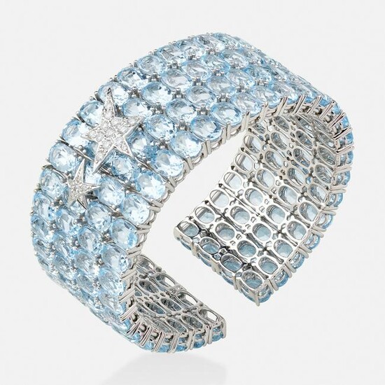Aquamarine and diamond cuff bracelet