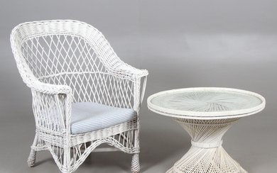 Armchair with table, 2 pieces, rattan, 20th century.