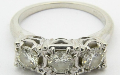Art Deco 18k white gold three stone diamond ring