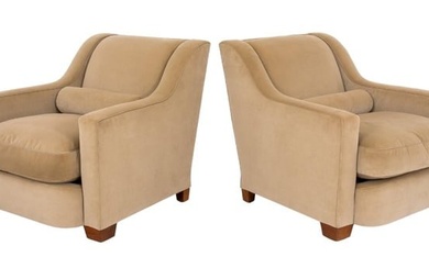 Art Deco Revival Velvet Upholstered Armchairs, Pr