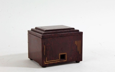 Art Deco 'The Magic Casket' cigarette box/dispenser, with bakelite case, 10.5cm wide