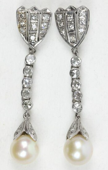 Art Deco pearl & diamond drop earrings