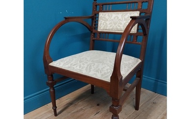 Arts and Crafts mahogany and upholstered armchair stamped J....