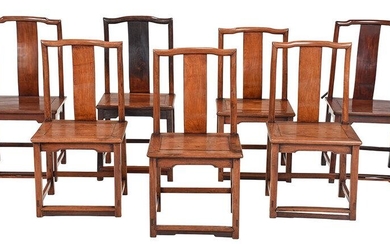 Assembled Set of Seven Chinese Hardwood Chairs