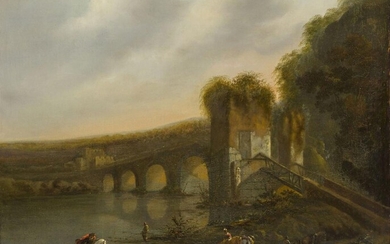 Attributed to Jan Asselijn, Dutch c.1610-1652- Travellers by an aqueduct; oil on canvas, 60 x 73 cm. (VAT charged on hammer price).Provenance: Anon. sale, Christie's, London, 24 February 1984, lot 173. Note: As in much of Asselijn's oeuvre, the...
