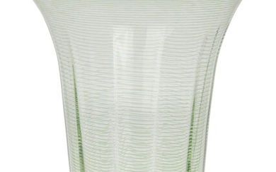 Attributed to Williams & Stevens, Tapered vase with green trailed decoration, circa 1930, Glass, 23.8cm high, 20.5cm diameter