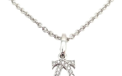 Authentic! Cartier Double C 18k White Gold Diamond Pendant Necklace