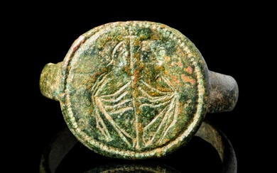 BYZANTINE BRONZE RING WITH ST PETER AND ST PAUL