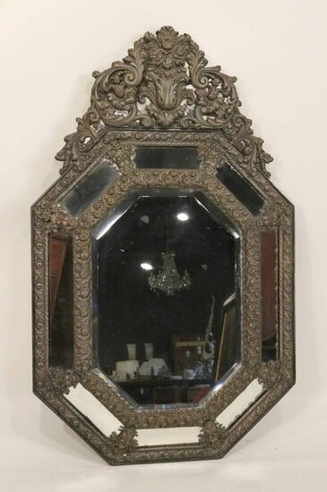 Baroque Style Patinated Metal Cushion Mirror
