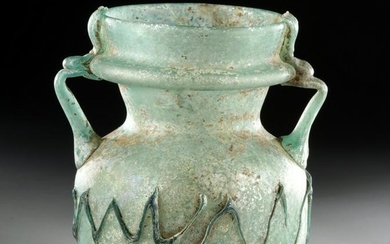 Beatuiful Roman Glass Handled Vessel w/ Trailing