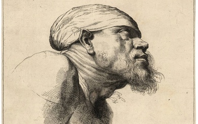 Blooteling, Abraham (1640-1690). Head of a bearded beggar, facing right....